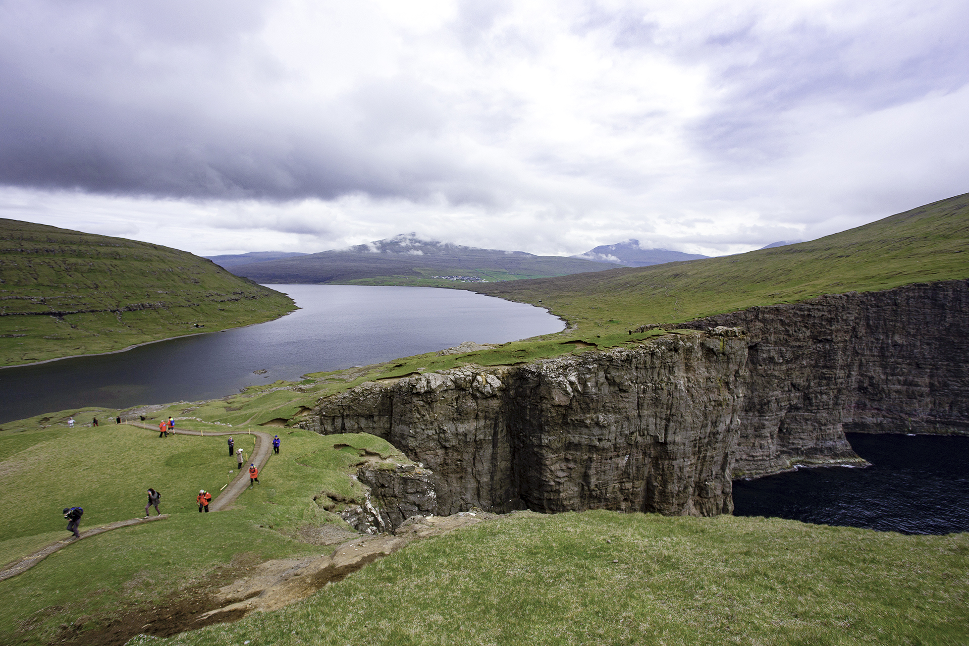 Hanging lake in the Faroe Islands